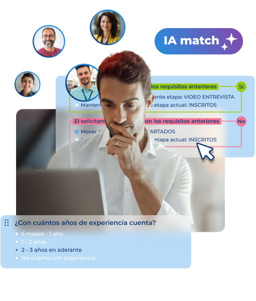 Hombre de recursos humanos usando la IA match de Es-Remoto.Work para automatizar su proceso de selección