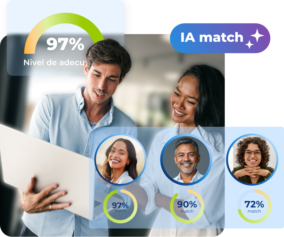 Par de personas seleccionando a los candidatos con mayor grado de adecuación con el IA match de Es-Remoto.Work